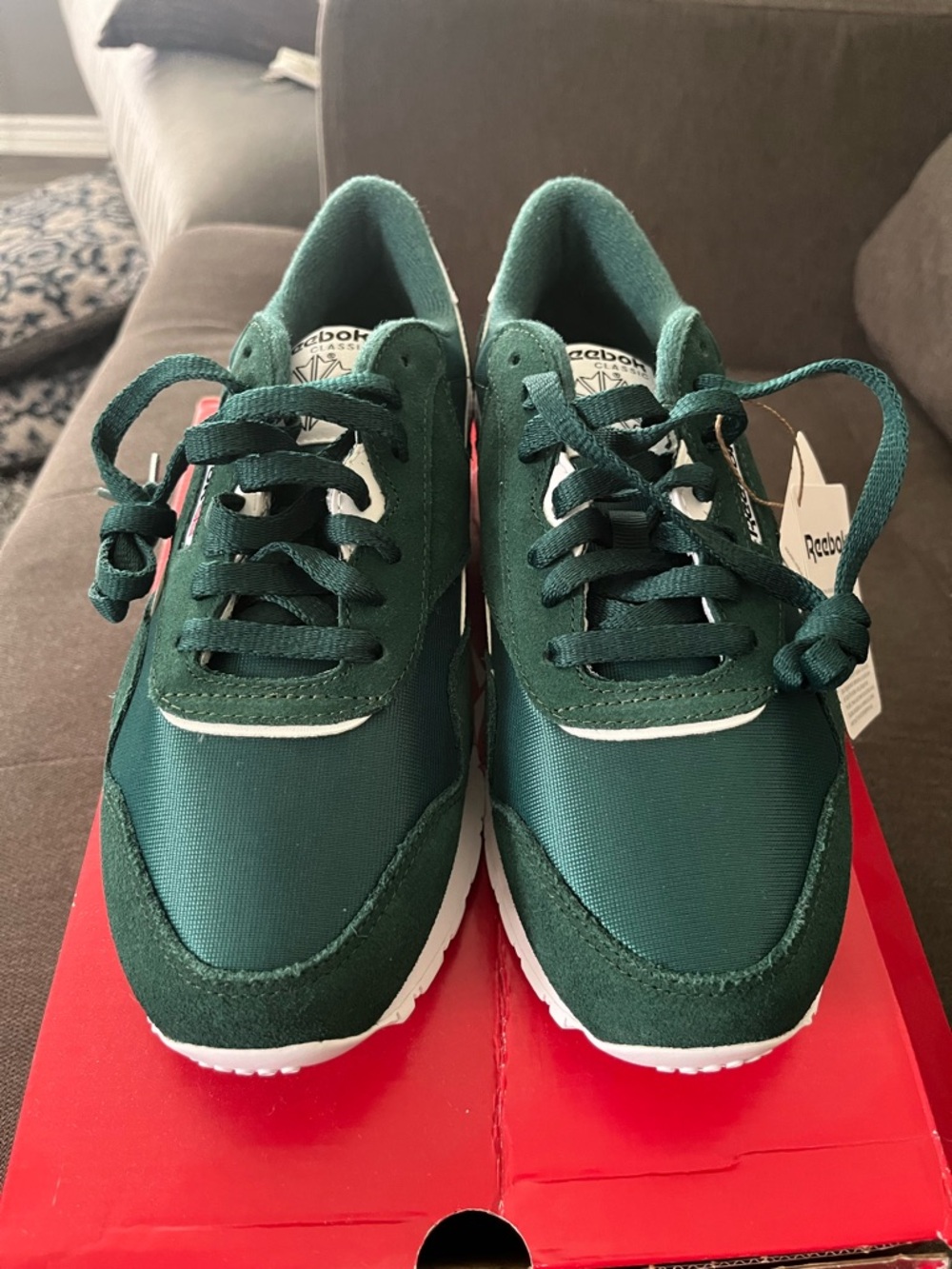 Reebok Classic Nylon  Dark Green & White Retro Runner Sneakers - Picture 3 of 7
